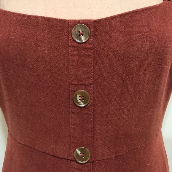 Lulu’s Casual Vibes Rust Red Button Front Sleeveless Midi Dress Size XS Brown - Picture 3 of 8